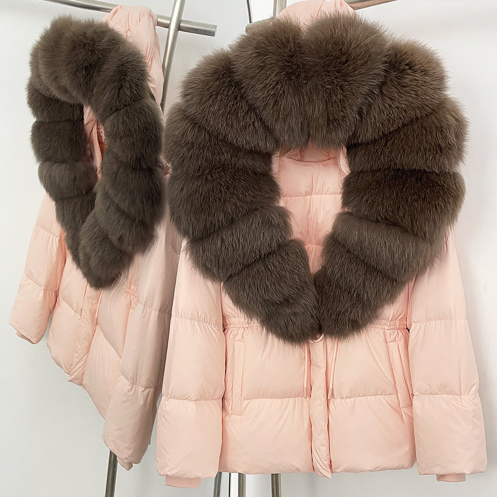 OFTBUY Big Real Fox Fur Collar Duck Down Coat Female New Winter Hooded Warm Down Clothes Women Natural Raccoon Fur Puffer Jacket