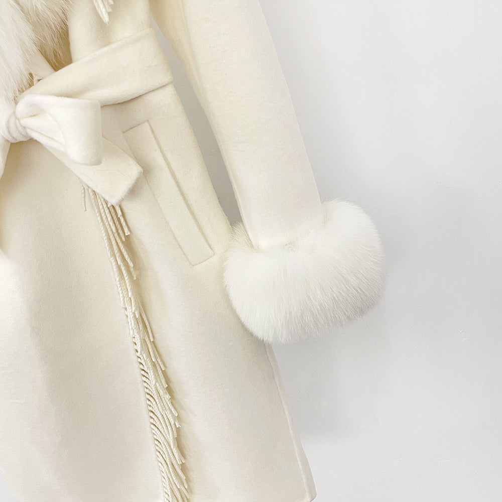 OFTBUY Short Real Fox Fur Wool Coat New Autumn Winter Clothes Women Fashion Natural Fur Woolen Jacket Female Tassel Overcoat