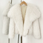 OFTBUY New Autumn Winter Clothes Women Fashion Big Collar Artificial Mongolia Sheep Fur Jacket Luxury Faux Fur Coat Fake Fur Overcoat
