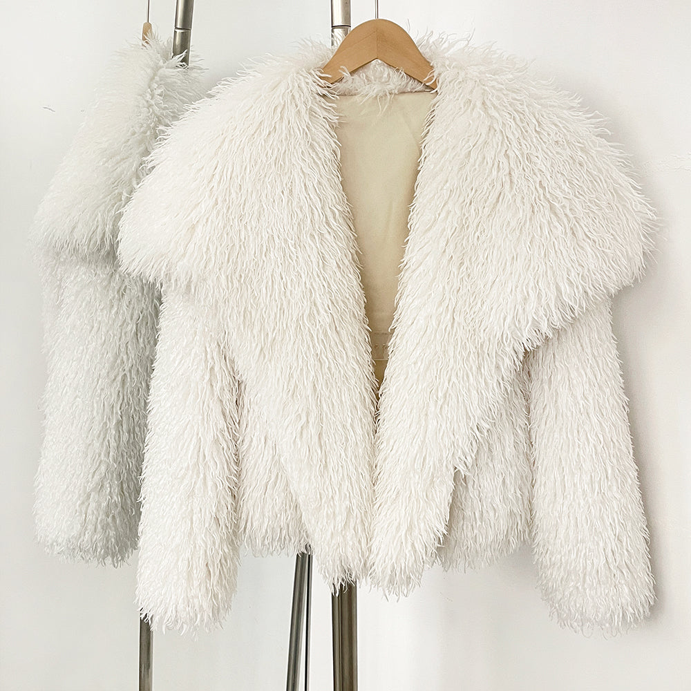 OFTBUY New Autumn Winter Clothes Women Fashion Big Collar Artificial Mongolia Sheep Fur Jacket Luxury Faux Fur Coat Fake Fur Overcoat