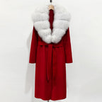 OFTBUY New Autumn Winter Top Clothes Female Long Big Real Fox Fur Collar Woolen Jacket Women Fashion Warm Cashmere Wool Coat