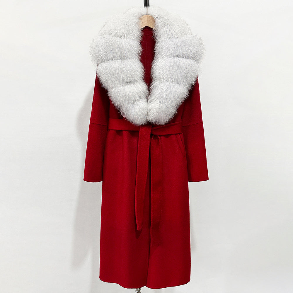 OFTBUY New Autumn Winter Top Clothes Female Long Big Real Fox Fur Collar Woolen Jacket Women Fashion Warm Cashmere Wool Coat