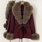 OFTBUY Belt Knit Warm Winter Luxury Casual Fashion Outerwear Sweater Female New Women's Knit Coat with Large Real Fox Fur Collar