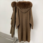OFTBUY Hooded Long Knitted Cardigan Women Fashion New Spring Autumn Clothes Female Thick Warm Real Fox Fur Knitting Jacket Lady