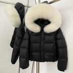 OFTBUY New Autumn Winter Top Clothing Women Tnickened Warm Fluffy Puffer Jacket Femlae Hooded Real Fox Fur Collar Down Caot