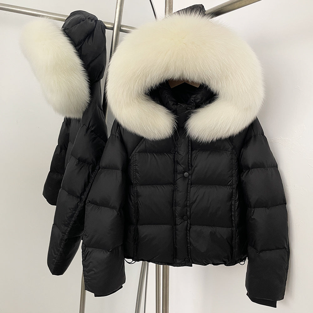 OFTBUY New Autumn Winter Top Clothing Women Tnickened Warm Fluffy Puffer Jacket Femlae Hooded Real Fox Fur Collar Down Caot