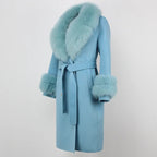 OFTBUY Winter Jacket Women Long Natural Wool Blends Cashmere Real Fur Coat Double Breasted Belt Warm Streetwear New Fashion