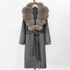 OFTBUY New Autumn Winter Top Clothes Female Long Big Real Fox Fur Collar Woolen Jacket Women Fashion Warm Cashmere Wool Coat