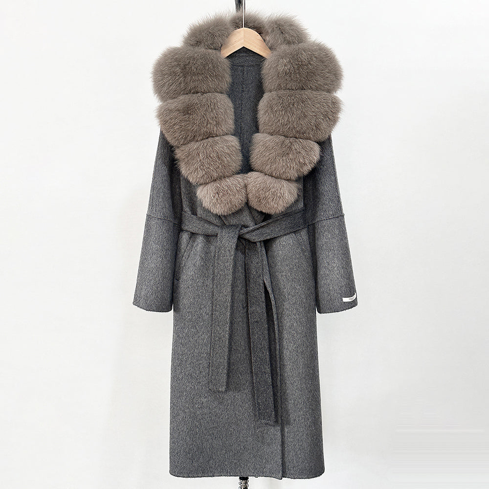 OFTBUY New Autumn Winter Top Clothes Female Long Big Real Fox Fur Collar Woolen Jacket Women Fashion Warm Cashmere Wool Coat