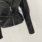 OFTBUY New Autumn Shoulder Leather Jackets Real Sheepskin Jacket Design Biker Leather Jacket Lady Genuine Leather Jacket Women