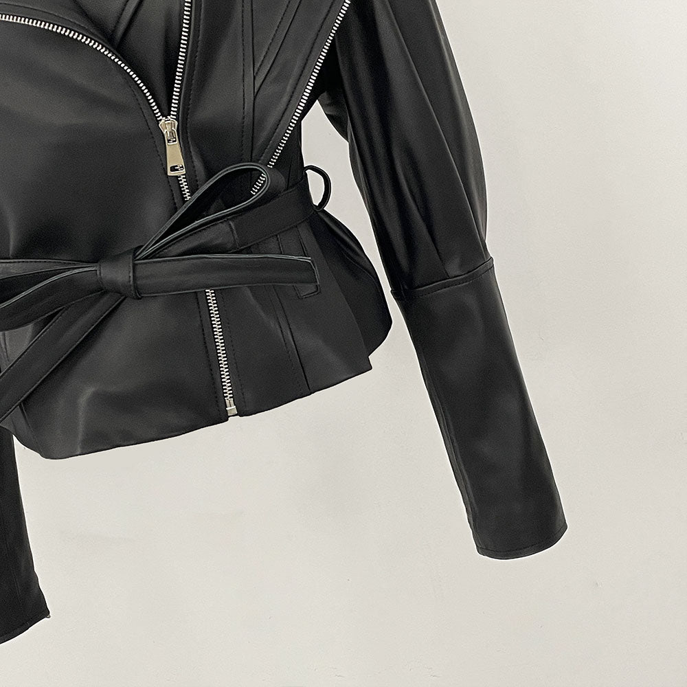 OFTBUY New Autumn Shoulder Leather Jackets Real Sheepskin Jacket Design Biker Leather Jacket Lady Genuine Leather Jacket Women