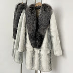 OFTBUY New Autumn Winter Clothes Women Mid-length Real Fox Fur Collar Jacket Female Luxury Warm Thick Natural Rabbit Fur Coat