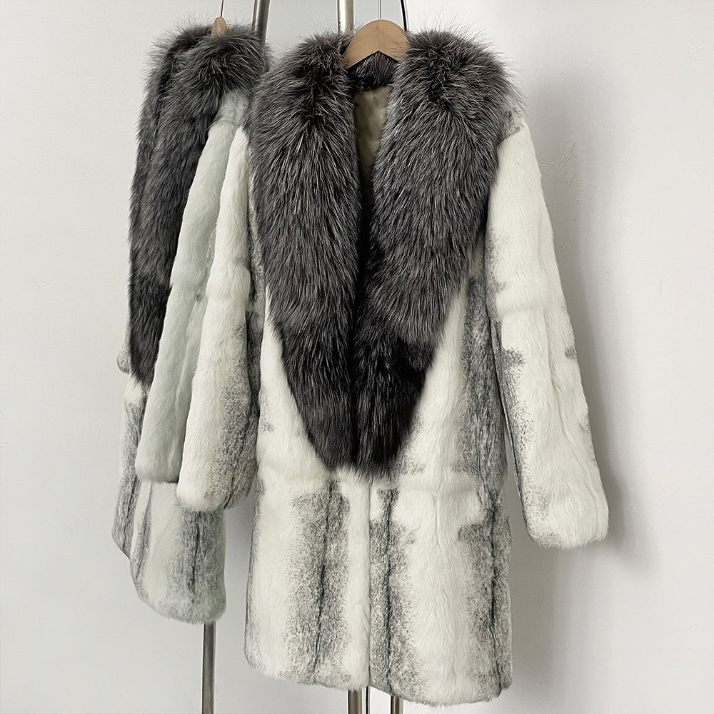 OFTBUY New Autumn Winter Clothes Women Mid-length Real Fox Fur Collar Jacket Female Luxury Warm Thick Natural Rabbit Fur Coat
