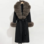 OFTBUY Fashion Warm Woolen Jacket with Real Fox Fur Collar and Cuffs New Autumn Winter Wool Clothing Women Long Belt Outerwear