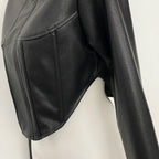 OFTBUY New Women's Faux Leather Cropped Jacket Stand Collar Asymmetric Hem Closure Streetwear Fashion Outerwear Clothing Female