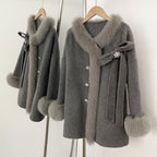 OFTBUY Trim Bow Detail Decorative Buttons Winter Elegant Woolen Outerwear New Women's Double Face Wool Coat with Real Fox Fur