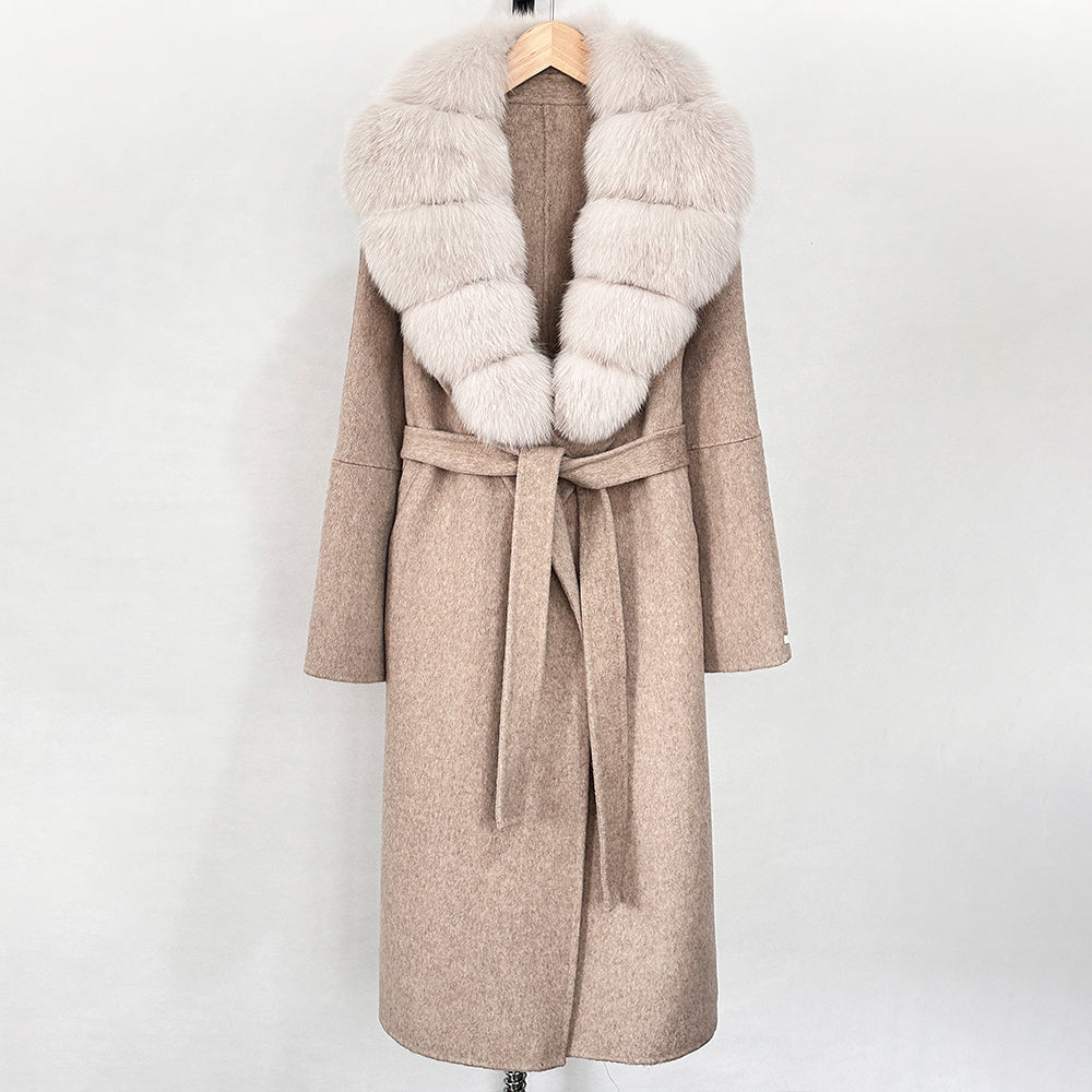 OFTBUY New Autumn Winter Top Clothes Female Long Big Real Fox Fur Collar Woolen Jacket Women Fashion Warm Cashmere Wool Coat