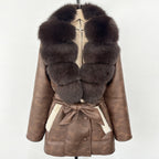 OFTBUY Large Natural Fox Fur Coat New Women Thick Warm Retro Faux Lamb Fur Jacket Belt Winter Female Parkas Outwear