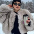 OFTBUY Cropped Faux Fox Fur Jacket