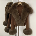 OFTBUY New Autumn Winter Knit Clothing Female Women's Short Cardigan with Big Real Fox Fur Collar Natural Fur Warm Sweater Lady