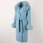 OFTBUY Winter Jacket Women Long Natural Wool Blends Cashmere Real Fur Coat Double Breasted Belt Warm Streetwear New Fashion