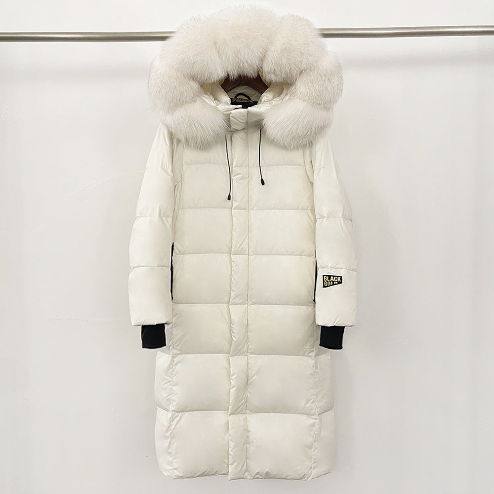 OFTBUY Natural Fox Fur Coat New Winter Clothes Women Fashion Long Hooded White Duck Down Overcoat Real Fur Puffer Jacket Female