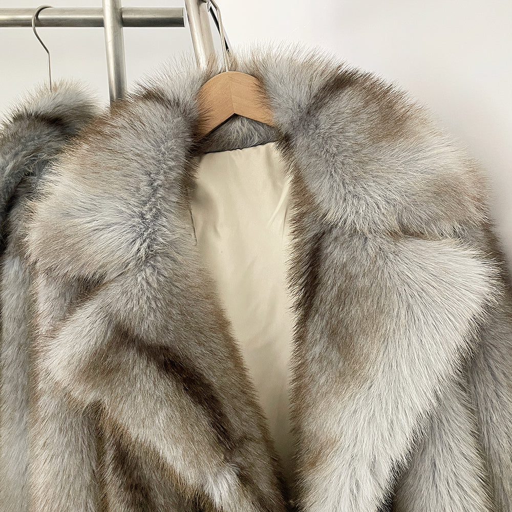 OFTBUY Luxury Oversized Lapel Faux Fur Jacket - Premium Vegan Fur Short Coat for Winter Glamour