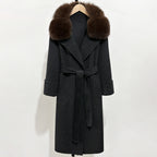 OFTBUY Belted Warm Winter Elegant Fashion Outerwear Female New Women's Double-Faced Wool Coat with Large Real Fox Fur Collar
