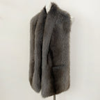 OFTBUY Luxury Long-Line Faux Fur Gilet - Premium Vegan Fox Fur Sleeveless Overcoat with Oversized Shawl Collar