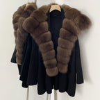OFTBUY Fashion Belt Warm Sweater Female Natural Fur Loose Cadigan Coat Women Medium Length Knit Jacket with Real Fox Fur Collar