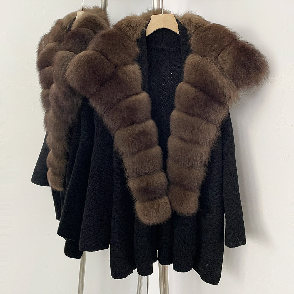 OFTBUY Fashion Belt Warm Sweater Female Natural Fur Loose Cadigan Coat Women Medium Length Knit Jacket with Real Fox Fur Collar