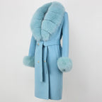 OFTBUY Winter Jacket Women Long Natural Wool Blends Cashmere Real Fur Coat Double Breasted Belt Warm Streetwear New Fashion