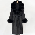 OFTBUY New Women's Double-Faced Wool Coat with Large Real Fox Fur Belted Warm Winter Luxury Fashion Outerwear Woolen Jacket Lady
