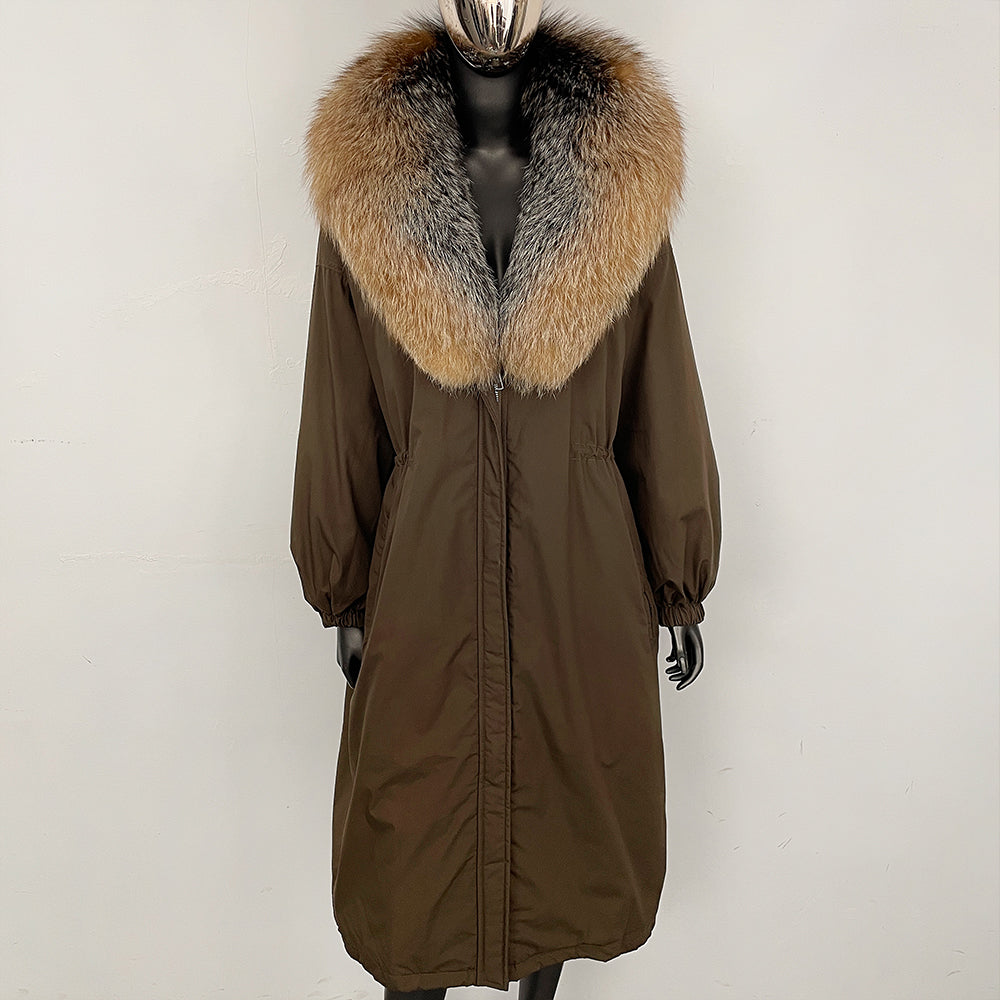 OFTBUY New Zipper Autumn Winter Clothes Women Natural Fox Fur Collar Goose Down Coat Long Warm Thickened Real Fur Puffer Jacket