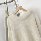 OFTBUY New Spring Autumn Loose Sequins Clothes Women Flowers Bow Knit Pullovers Jacket Female Real Fox Fur Back-length Sweater