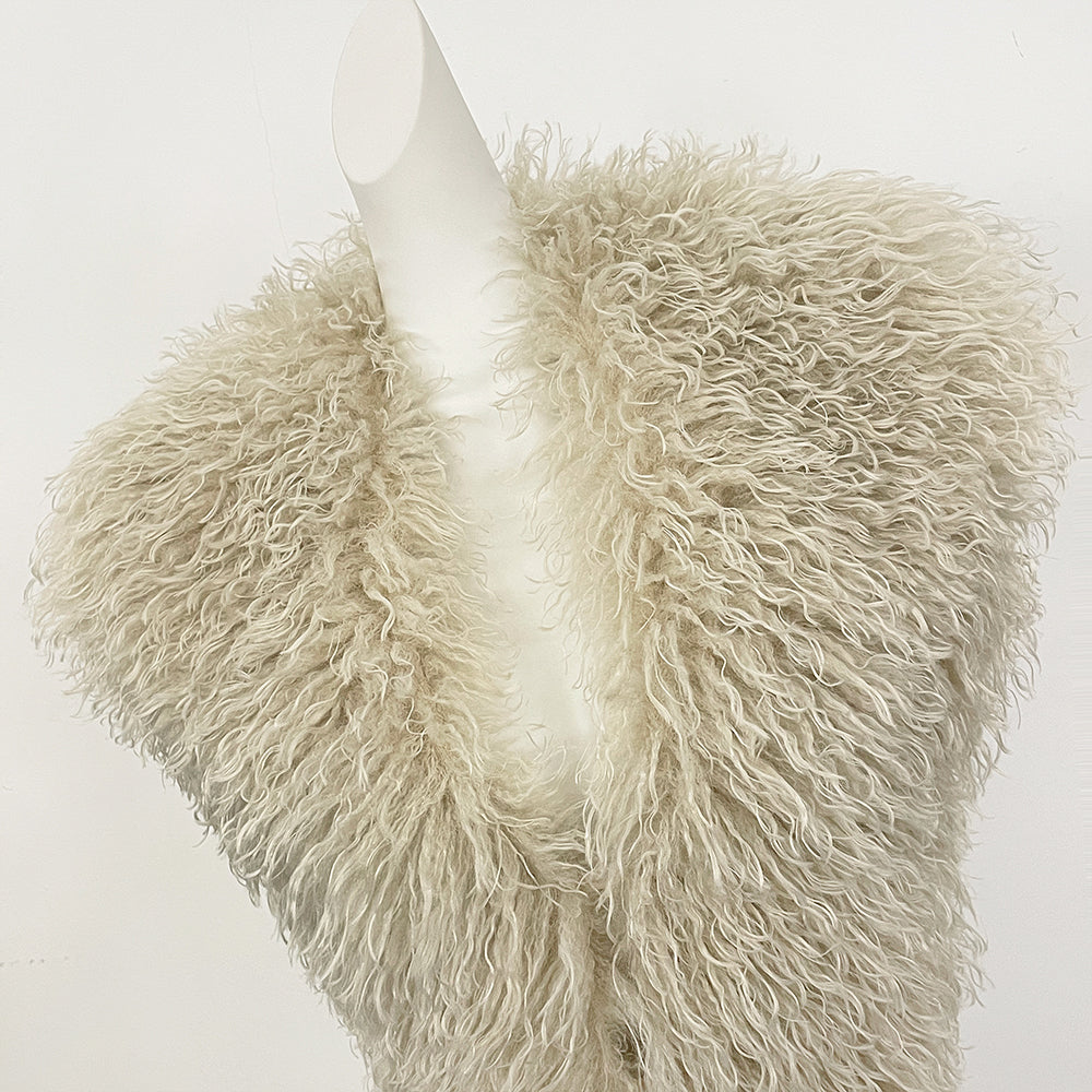OFTBUY Women's Faux Mongolian Fur Vest Open Front Fluffy Faux Fur Waistcoat with Back Tie New Autumn Winter Outerwear Female