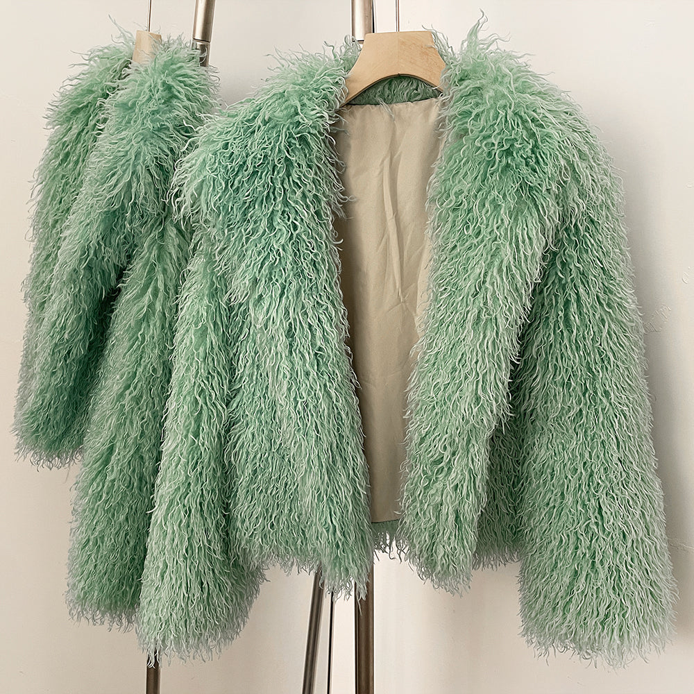 OFTBUY Wholesale Faux Fur Coat Female Artificial Mongolian Sheep Fur Fluffy Jacket Women New Winter Thickened Warm Outerwear Lady