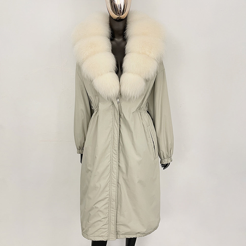 OFTBUY New Zipper Autumn Winter Clothes Women Natural Fox Fur Collar Goose Down Coat Long Warm Thickened Real Fur Puffer Jacket