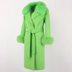 OFTBUY Winter Jacket Women Long Natural Wool Blends Cashmere Real Fur Coat Double Breasted Belt Warm Streetwear New Fashion