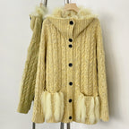 OFTBUY New Spring Warm Top Knitted Clothing Female Oversize Resl Fox Fur Cardigan Sweater Coat Women Loose Knitting Knitwear