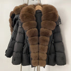 OFTBUY Big Natural Fox Fur Collar Duck Down Coat Female Hooded Thick Warm Top Clothes Women Fashion Real Fur Puffer Jacket