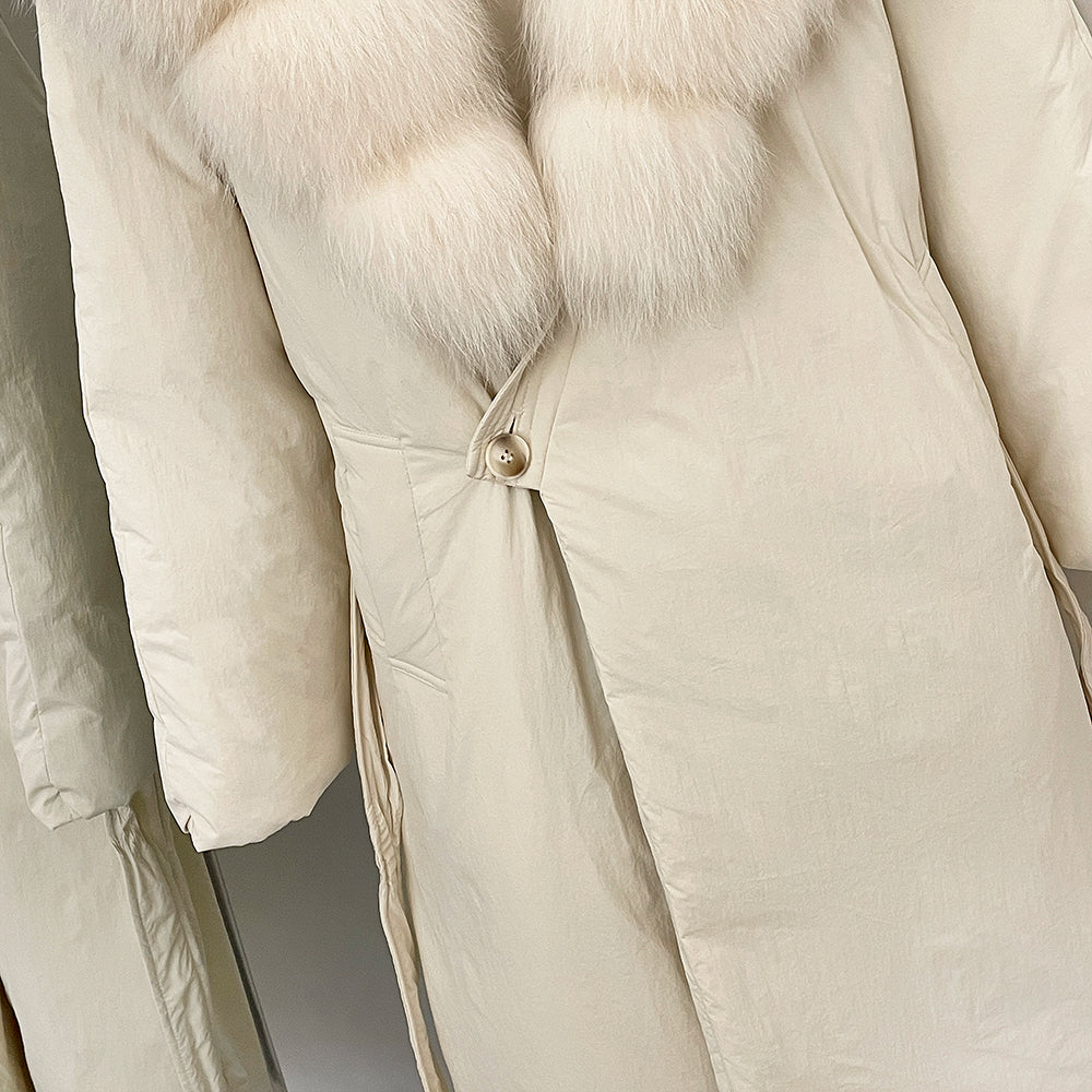 OFTBUY Real Fox Fur Collar Fluffy Puffer Jacket Female New Long Winter Down Clothing Women Thickened Warm White Duck Down Coat