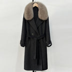 OFTBUY Winter Clothes Women Large Natural Fox Fur Jacket Long Wool Blends Cashmere Coat Belt Female Warm Woolen Streetwear
