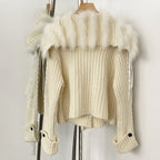 OFTBUY New Spring Autumn Top Cardigan Clothing Female Short Slim Real Fox Fur Knitted Sweater Women Real Fur Knittig Jacket Lady