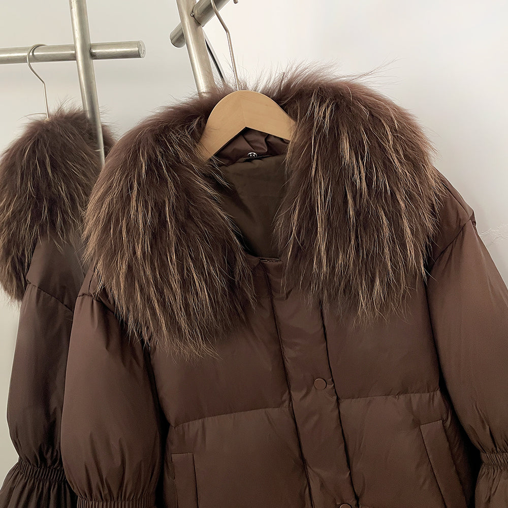 OFTBUY New Winter Loose Top Clothes Women Real Fox Fur Fluffy Puffer Jacket Female Lantern Sleeves Natural Fur Collar Down Coat