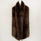 OFTBUY Luxury Long-Line Faux Fur Gilet - Premium Vegan Fox Fur Sleeveless Overcoat with Oversized Shawl Collar