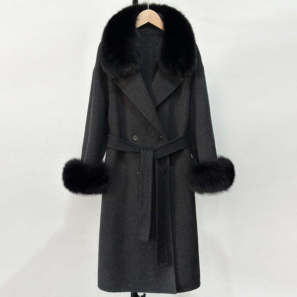 OFTBUY Wholesale New Autumn Winter Clothes Women Real Fox Fur 100% Wool Coat Female Fashion Warm Long Natural Fur Woolen Jacket
