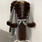 OFTBUY Long Big Fox Fur Pinnacle 100% Wool Coat Female New Autumn Winter Clothes Women Belt Natural Fur Collar Woolen Jacket