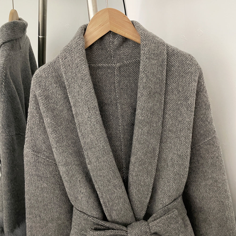 OFTBUY New Women's Double-Faced Wool Coat with Real Fox Fur Cuffs Belted Warm Winter Elegant Fashion Outerwear Wool Jacket Lady