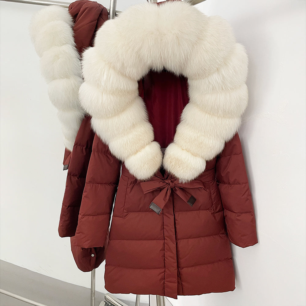 OFTBUY New Winter Genuine Fox Fur Hooded Puffer Coat Women Women's White Duck Down Jacket Outerwear Female Fashion Parkas